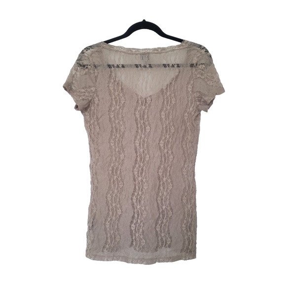 Vintage Y2K Vanity Lace Short Sleeve Top Size L Brown Forest Fairy Grunge Boho - Picture 2 of 8